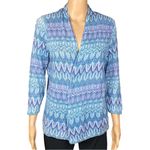 Chico's CHICO’S blue/purple/silver metallic open lightweight cardigan. Size “0”=Small/4. Photo 1
