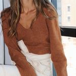 Something Navy V Neck Sweater Knit Wool Blend Rust Orange Brown Womens Small Photo 2