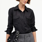 Madewell Black Button Down Shirt Size 2 Linen Blend Utility Blouse Long Sleeve Photo 0