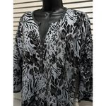 Cathy Daniels Black/Gray Tiger Sweater Round Buttons 3/4 Sleeve Size L Ribbed Photo 1