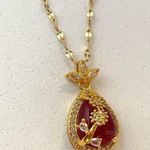 18K Gold Plated Red Crystal Flower Pendant Necklace for Women Photo 1