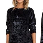 J.O.A. LOS ANGELES NAVY BLUE SEQUIN VELVET CREW NECK SWEATER‎ BC2965 SMALL SHINY Photo 0