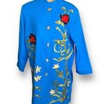 Vintage Indigo Moon Embroidered Blue Floral Embellished Asian Longline Jacket 1X Photo 0