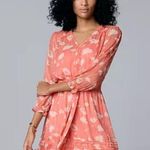 Simply Vera  Vera Wang Coral Floral Chiffon Belted Ruffles Midi Dress Size Medium Photo 0