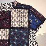 Pink Rose Mock Neck Swing Dress Paisley Boho Print Patchwork Jewel Tones Relaxed Photo 1