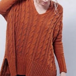 Free People  chunky cable knit oversized tunic sweater burnt‎ orange size XS Photo 0