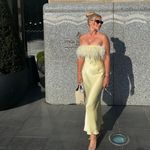 ZARA  Elegant Yellow Feathered sleeveless Satin Gown Dress evening party Photo 14