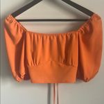 SheIn  Orange Square Neck Puff Sleeve Back Lace Up Cropped Summer Blouse Top Photo 5