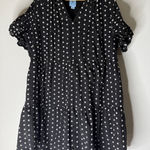 CeCe  Black Babydoll Tiered Mini Dress Black White Embroidery Flowers 3X Photo 0