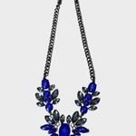 Womens Embellished Crystal Gemstone Clasp Chain Statement Necklace Blue Cobalt G Gray Photo 0