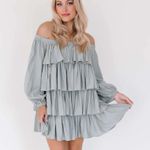 Princess Polly NWT tiered off shoulder sage green mini dress Photo 0