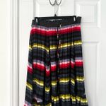 Free People  Black Rainbow Stripe High Low Crinkle Pleat Midi Skirt Boho Small Photo 2