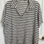 Anthropologie  t.la Gray White Striped Collared Short Sleeve Top Size XL Comfy Photo 0