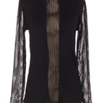 Milan Kiss Black Mesh Bodice Insert/Mesh Sleeves Blouse Top Size Small Photo 0