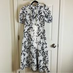 ZARA  ZW COLLECTION BLACK WHITE FLORAL PRINT PUFF SLEEVES MIDI DRESS L Photo 2