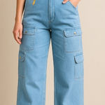 VIP Jeans Light Wash Wide Leg Cargo Pants Size 15/32 Black Photo 0