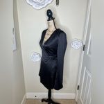 Lulus NTM: Lulu’s Festive Forever Black Satin Long Sleeve Mini Wrap Dress in Size XS Photo 7
