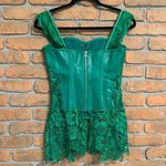 KIMRING Corset Top Lace Up Bustier Lace Trim‎ Green Party Top Fairy Size Large Photo 3