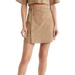 Moon River Short Sleeve Button Front Cut-out Shirred Shirt Mini Dress in Mocha Photo 0