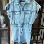 BLANK NYC  denim romper utility short sleeve button down pockets acid light wash Photo 1