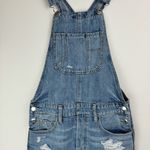 American Eagle Womens Shortalls Sz XS Light Medium Wash Distressed Relaxed Fit Photo 4