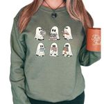 Book Reading Ghost Sweatshirt in Green, Size M​​​ Green Size M Photo 0