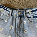 Angel Kiss Blue Denim Jean Shorts with White and Yellow Embroidered Flowers, Size 0/24 Photo 4