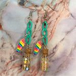 Handmade Star Confetti Glass Jar Ice Cream Cone Charms Plastic Chain Earrings Photo 1