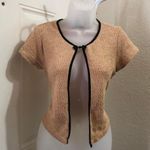Vintage Tan black cropped cardigan bolero bow frog closure single button short sleeve dainty #coquette #cottagecore #boho #indie #grunge twee Made in USA Size M Photo 0