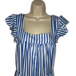 Draper James RSVP Blue White Striped Tiered Ruffle Sleeve Midi Dress Medium Photo 2