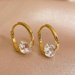 18K Gold Plated CZ Diamond Hoop Earrings for Women Photo 0