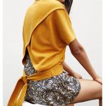 Anthropologie Mustard Yellow Tie Back Sweatshirt Short Sleeve M Photo 0