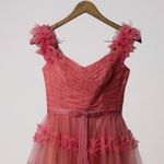 Marchesa Notte Off Shoulder Tulle 3D Floral Midi Gown Dress Size 0 Pink Tiered Photo 3