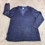 Chico's Women's Size M Linen Blend Long Sleeve Tunic Top V-Neck Blue Beach Photo 0