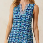 Tommy Bahama Island Cays Cover-Up Skirted Romper Beaming Blue Ikat M One Piece Photo 0