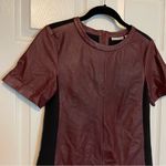Halogen Burgandy Wine Leather Top Sz XS Black Knit Contrast Photo 4