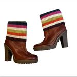 Coach Brown Laurette Leather Sweater Knit Boots, Sz 6.5 Photo 0