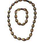 Mid Century Enamel Necklace & Bracelet Women’s Costume Jewelry Set Gold Photo 13