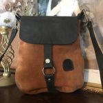 EL CEIBO HANDCRAFTED TAN SUEDE AND BLACK LEATHER CROSSBODY MESSENGER BAG Brown Photo 2