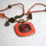 Source Unknown Boho Statement Orange Enamel Inlay Multi Color Beaded Choker Necklace Photo 2