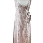 After Market Striped Wrap Midi Dress Beige Tan Spaghetti Strap Tie Waist Photo 0