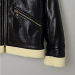 Jonathan Simkhai Black‎ Vegan Leather Sherpa Aviator Jacket XS Black Photo 6