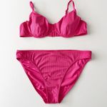 Old Navy [] Hot Pink Rib Knit Balconette Bikini Top Matching Bottoms Swimsuit XL Photo 1