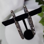 Gunmetal Hoop Earrings with Mesh Filled Crystals and Smokey Grey Stones Black Photo 4
