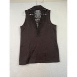 Chico's  Womens 100% Linen Long Tunic Vest‎ Top Brown Lace Blouse Size 2 Large Photo 1
