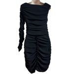 ZARA NWT One Shoulder Long Sleeve Ruched Solid Black Mini Dress Small Stretchy Photo 2