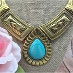 None NWOT Gold Tone & Faux Turquoise Teardrop Bib Collar Necklace Southwestern 22" Photo 3