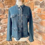 Berek 2 Rhinestone & Cameo Button Jean Jacket By Takako Sakon Size XL Blue Photo 2