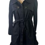 Elle Ruffled Black Trench Coat Size Small Photo 0
