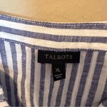 Talbots  Linen Slit Tie Short Sleeve Notch Neck Blouse Top Size XL Blue White Photo 2